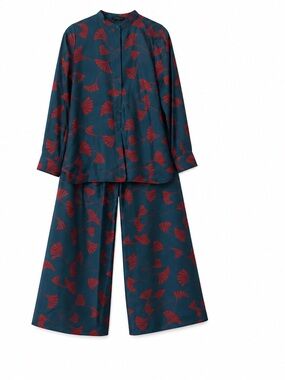 Lafayette 148 New York Teal and Red Floral-Print Women's Pajama Set